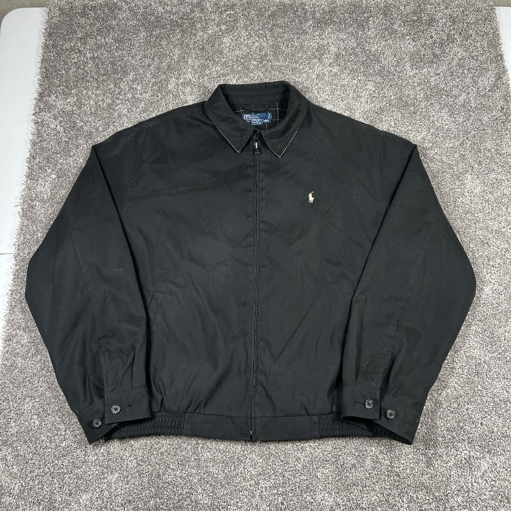 Vintage 90s Polo Ralph Lauren Men Large Harrington Bomber Jacket Black Plaid